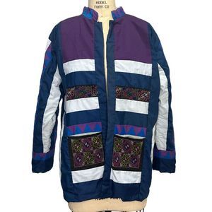 Vintage Quilted Chore Jacket Embroidered 1970s hippie coat cardigan Size M 70s
